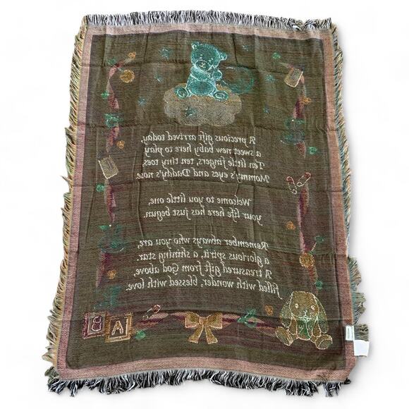 Baby Blessing Woven Tapestry Blanket Teddy Bear Nursery Receiving 42x 54 in. - Picture 7 of 10
